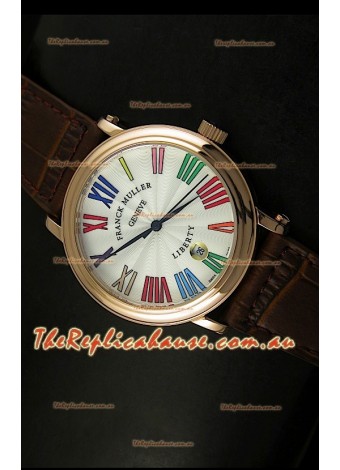 Franck Muller Master of Complications Liberty Japanese Replica Watch in Pink Gold Case