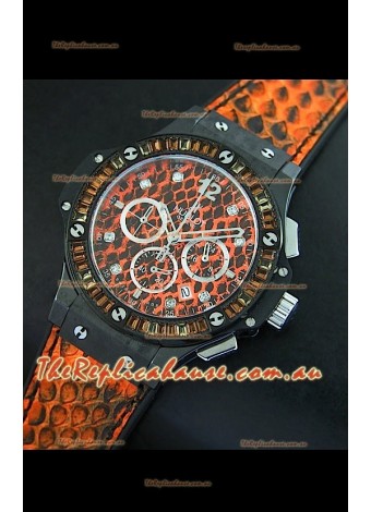 Hublot Big Bang 34MM Ladies Watch in Quartz Movement - Orange Dial/Strap