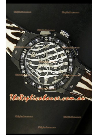 Hublot Big Bang White Zebra Bang Edition in Black PVD Case 34MM Watch