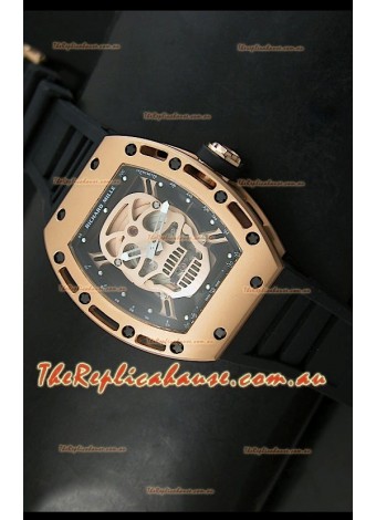Richard Mille RM052 Skull Tourbillon Swiss Replica Watch in Pink Gold Casing