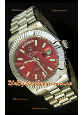Rolex Day Date II 41MM Swiss Replica Watch - Red Dial - 1:1 Mirror Replica Watch 