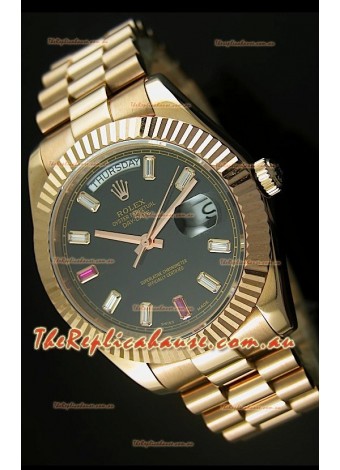 Rolex Day Date II 41MM Swiss Replica Watch - Black Dial - 1:1 Mirror Replica Watch 