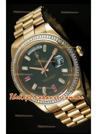Rolex Day Date II 41MM Swiss Replica Watch - Black Dial - 1:1 Mirror Replica Watch 