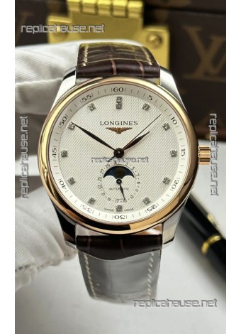 Longines Master Automatic Moonphase White Dial Rose Gold Super Clone Watch 