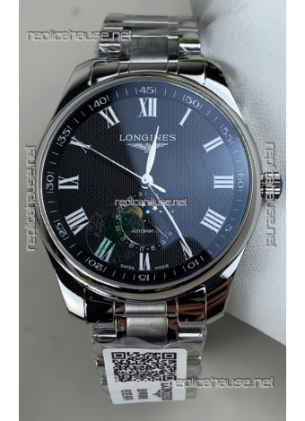 Longines Master Automatic Moonphase Black Dial Steel Case Super Clone Watch 