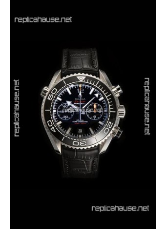 Omega Speedmaster Planet Ocean Black Dial Leather Strap Super Clone Watch 