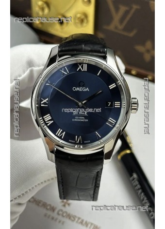 Omega De Ville Co-Axial 41MM Blue Dial Leather Strap Super Clone Watch 
