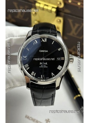 Omega De Ville Co-Axial 41MM Black Dial Leather Strap Super Clone Watch 