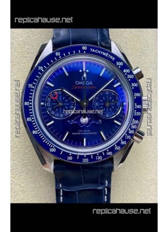 Omega Speedmaster Moonphase Blue Dial Leather Strap Super Clone Watch 