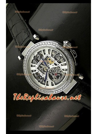 Cartier Pasha Ladies Skeleton Dial Watch in Black Strap