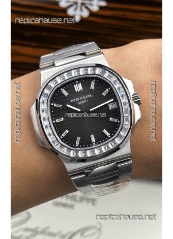 Patek Philippe Nautilus 5723 Black Dial White Sapphires Super Clone Watch 