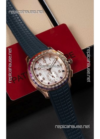 Patek Philippe Aquanaut 7968 Rose Gold Blue Strap Super Clone Watch 