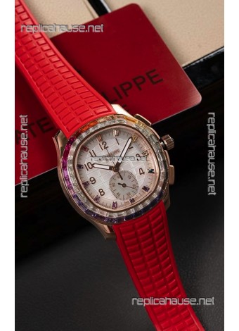 Patek Philippe Aquanaut 7968 Rose Gold Red Strap Super Clone Watch 