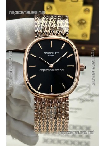 Patek Philippe Golden Ellipse 5738/1R-001 Rose Gold Black Dial Super Clone Watch 
