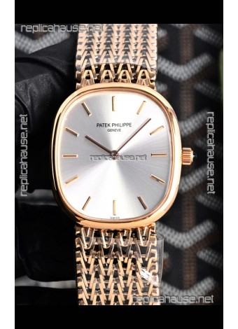 Patek Philippe Golden Ellipse 5738/1R-001 Rose Gold Steel Dial Super Clone Watch 