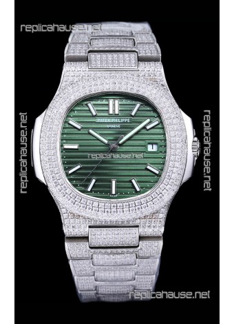 Patek Philippe Super Clone Nautilus 5711/1A Diamonds Paved Edition Green Dial