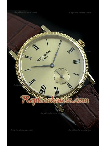 Patek Philippe Calatrava Japanese Replica Watch in Gold Dial