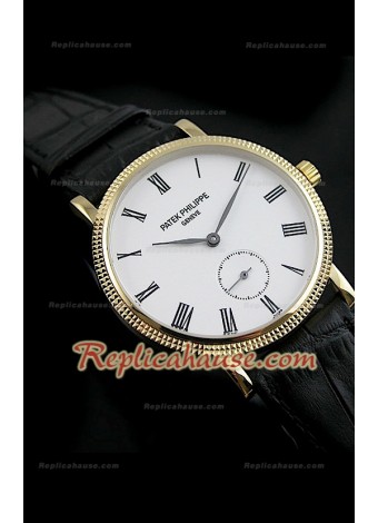 Patek Philippe Calatrava Japanese Replica Watch in Gold Dial
