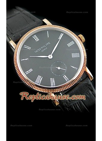 Patek Philippe Calatrava Japanese Replica Watch in Rose Gold