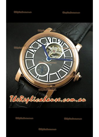 Ballon De Cartier Flying Tourbillon Japanese Replica Watch - Pink Gold Case