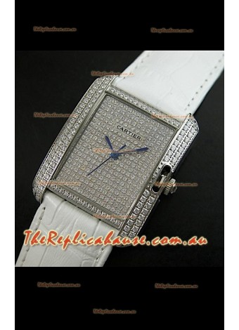 Cartier Tank Anglaise Ladies Replica Watch in Steel/White Strap