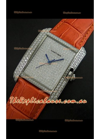 Cartier Tank Anglaise Ladies Replica Watch in Steel/Brown Strap