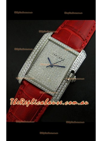 Cartier Tank Anglaise Ladies Replica Watch in Steel/Red Strap