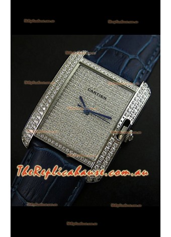 Cartier Tank Anglaise Ladies Replica Watch in Steel/Purple Strap