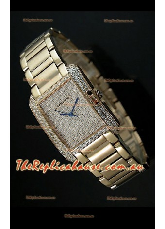 Cartier Tank Anglaise Ladies Replica Watch in Yellow Gold Case/Strap