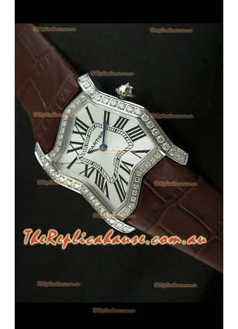 Cartier Tank Folle Ladies Replica Watch in Steel Case/Brown Strap