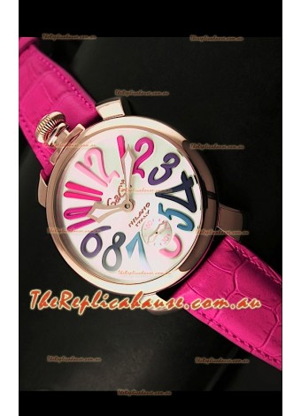 GaGa Milano Japanese Handwind Movement in Pink Strap - Pink Gold Casing