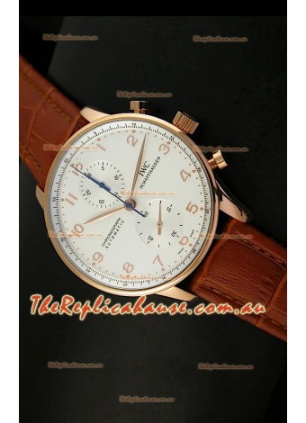 IWC Portuguese Chronograph Swiss Replica Watch in Pink Gold - 1:1 Mirror Replica Edition