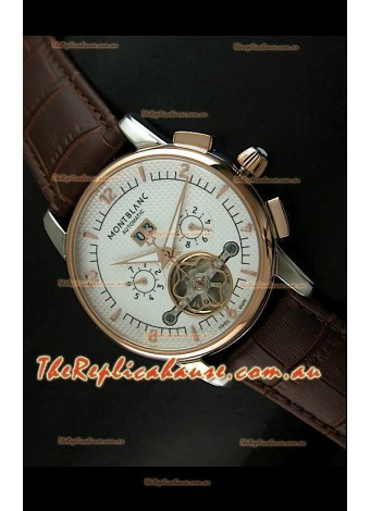 Mont Blanc Flying Tourbillon Japanese Replica Watch with Gold Bezel