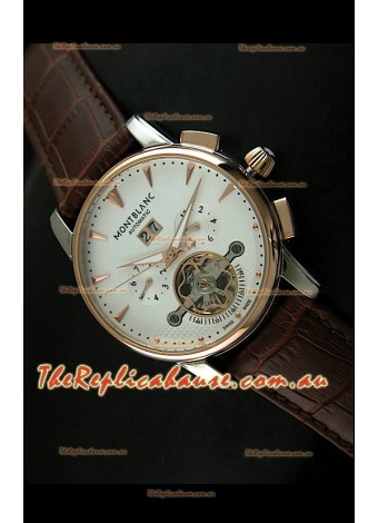 Mont Blanc Flying Tourbillon Japanese Replica Watch with Gold Bezel