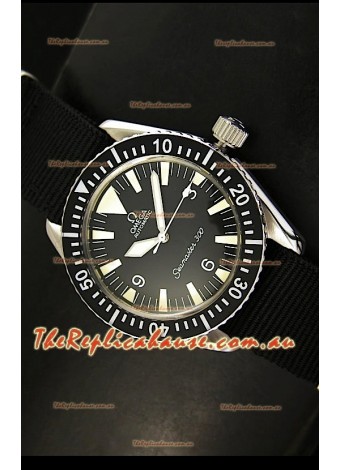 Omega Seamaster 300 Black Dial Swiss Watch with Navy Strap