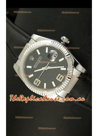 Rolex Replica Datejust Swiss Replica Watch - 37MM - Black Dial/Strap