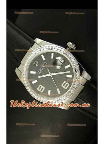 Rolex Replica Datejust Swiss Replica Watch - 37MM - Black Dial/Strap