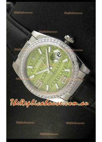 Rolex Replica Datejust Swiss Replica Watch - 37MM - Black Strap Green Dial