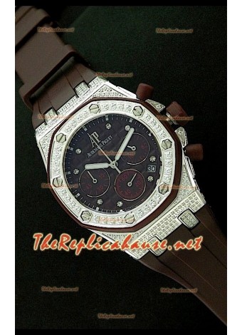 Audemars Piguet Royal Oak Ladies Chronograph Brown Dial Steel Watch