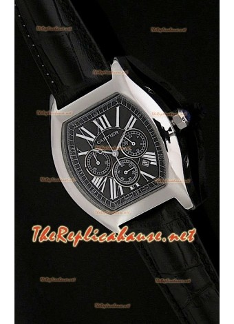 Cartier Tortue Chronograph Japanese Quartz Watch in Black Dial