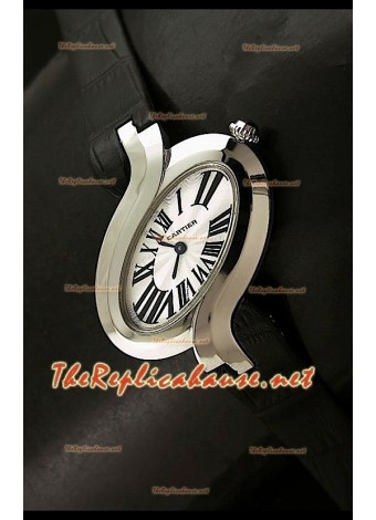 Delices De Cartier Ladies Replica Watch in Black Leather
