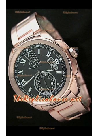 Calibre De Cartier Japanese Pink Gold Automatic Watch in Black Dial