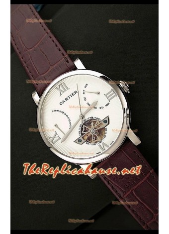 Cartier Tourbllon Japanese Replica Watch in White Dial