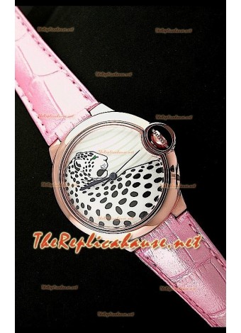 Ballon De Cartier Pink Gold Watch with Leopard Dial in Pink Strap