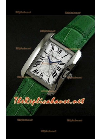 Cartier Tank Francaise Ladies Watch Green Strap Steel Case