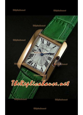 Cartier Tank Francaise Ladies Watch Green Strap Gold Case