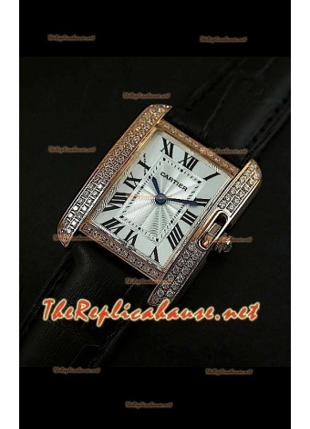 Cartier Tank Francaise Ladies Watch Diamonds Bezel Gold Case