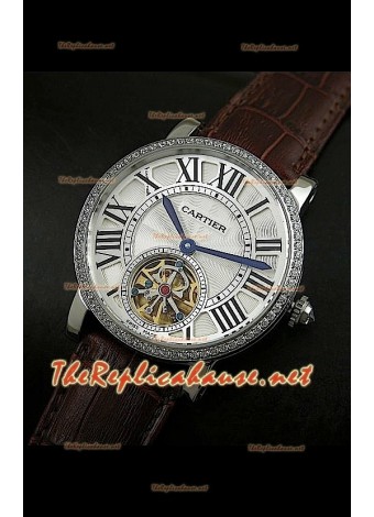 Cartier Calibre Japanese Tourbillon Brown Strap Watch