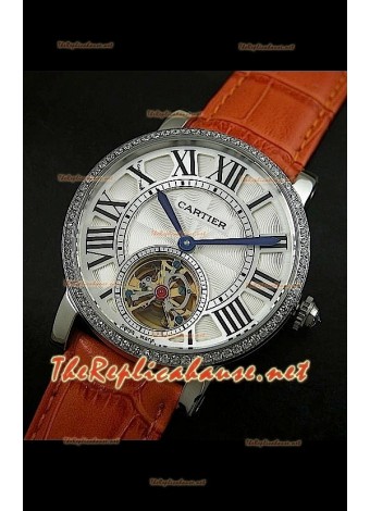 Cartier Calibre Japanese Tourbillon Light Brown Strap Watch