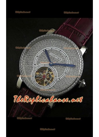 Cartier Calibre Tourbillon Watch with Diamonds Dial Red Strap